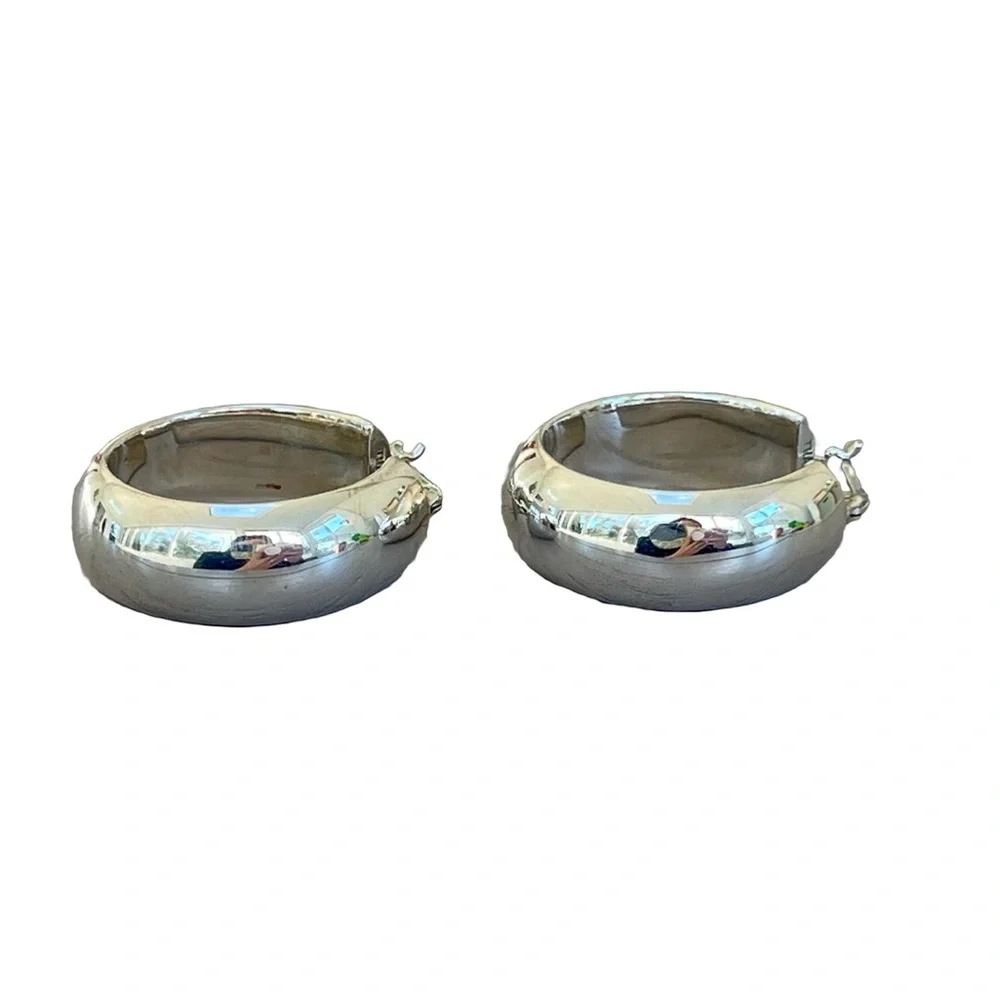 Solid Sterling Silver Chunky Hoop Earrings - Picture 8 of 11